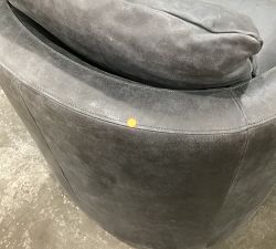 Open Box: Ayden Barrel Leather Swivel Armchair, Polyester Wrapped Cushions - Keystone Navy