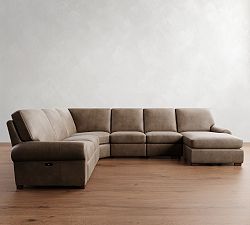 Turner Roll Arm Leather Power Reclining L-Shaped Chaise Sectional (147&quot;&ndash;160&quot;)