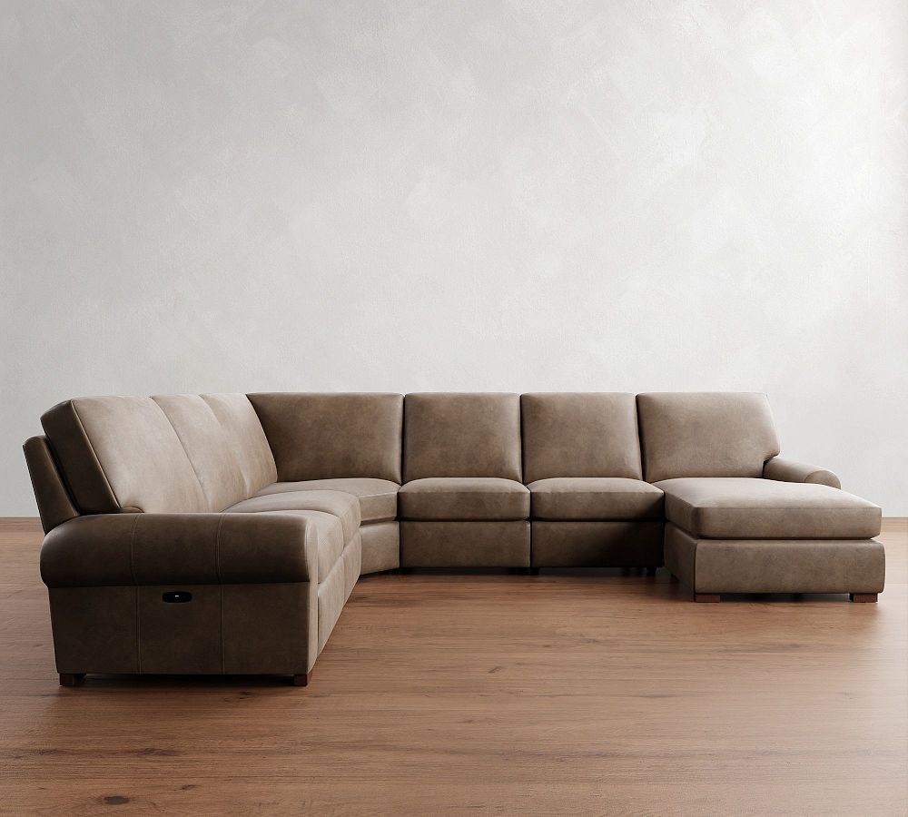 Turner Roll Arm Leather Power Reclining L-Shaped Chaise Sectional (147&quot;&ndash;160&quot;)