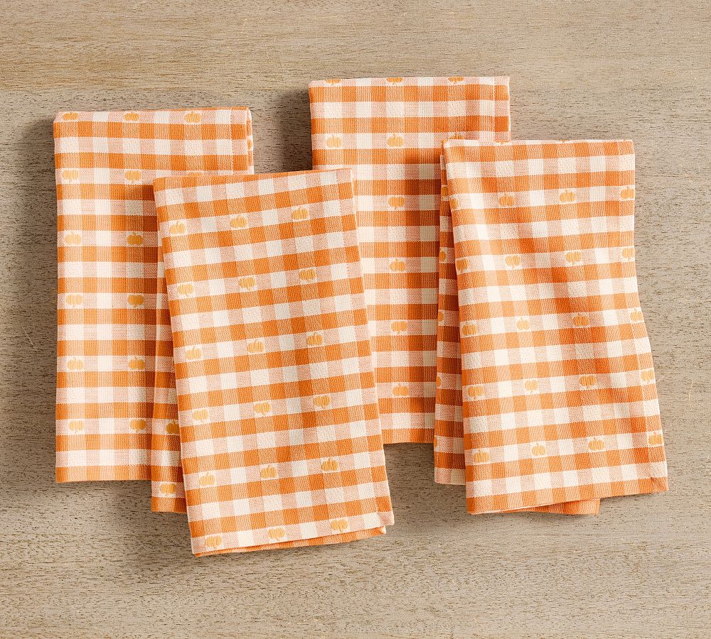 Pumpkin Gingham Organic Cotton Napkins - Set of 4