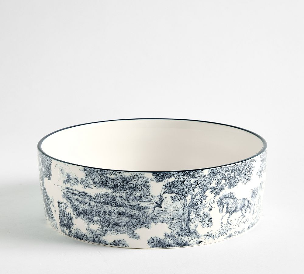 Brandon Maxwell Groveland Toile Pet Bowl - Navy Tiole, Large
