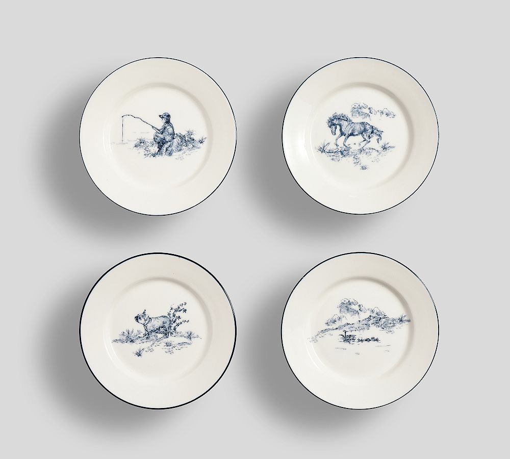 Brandon Maxwell Groveland Toile Appetizer Plates - Mixed Set of 4