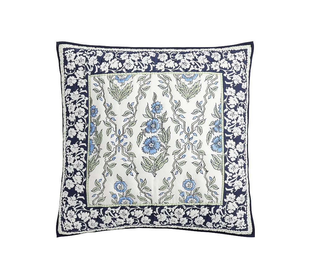 Roller Rabbit Trellis Floral Quilted Sham - Blue Multi, Euro