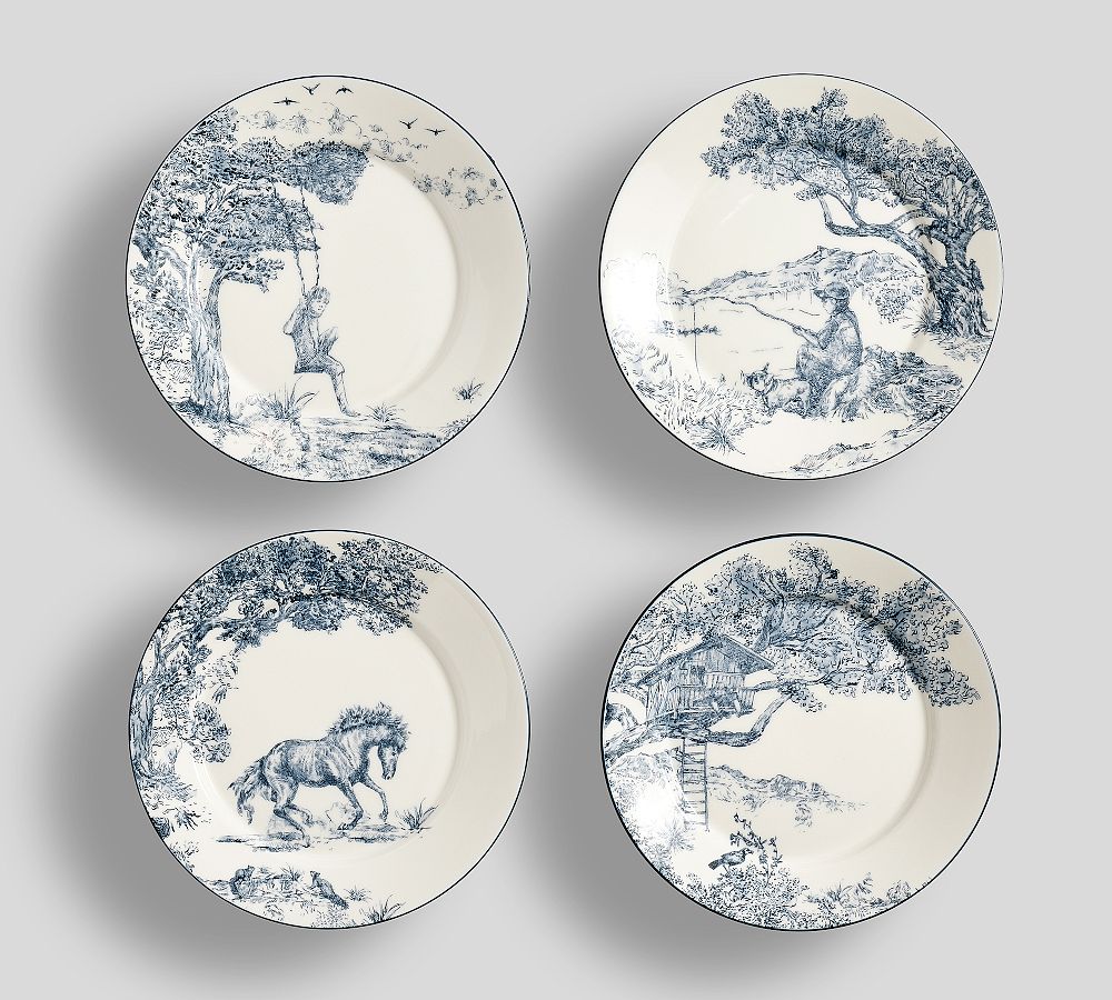 Brandon Maxwell Groveland Toile Salad Plates - Mixed Set of 4 - Mixed Set of 4 - Black/White