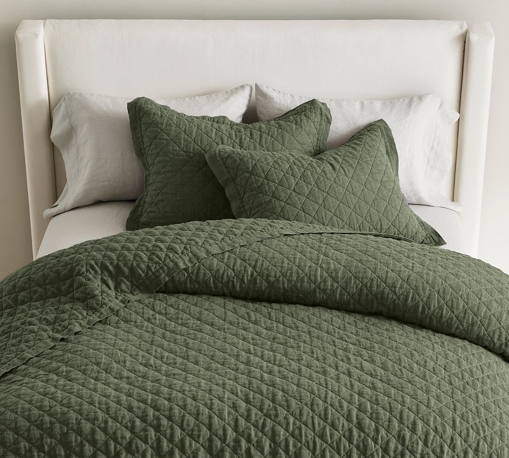 Open Box: Belgian Flax Linen Diamond Quilt, Full/Queen - Cypress