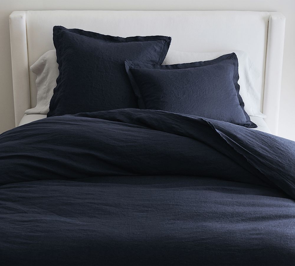 Open Box: Belgian Flax Linen Double Flange Duvet, Full/Queen - Midnight