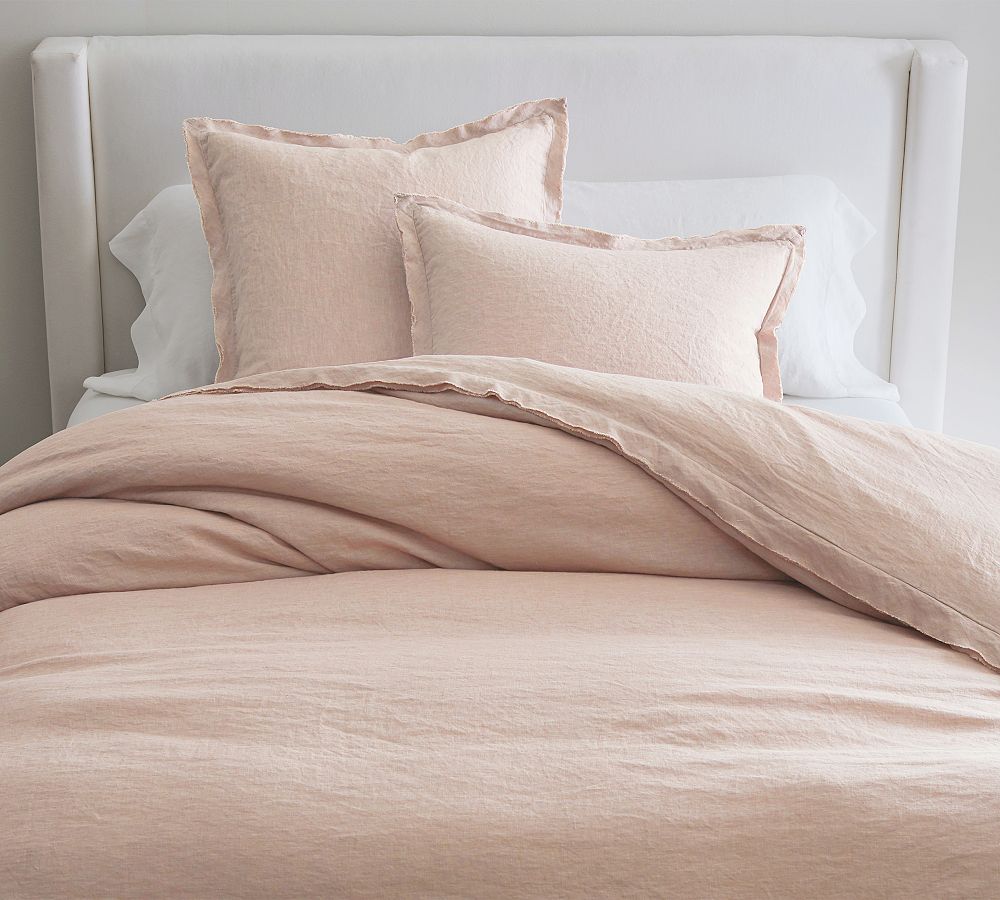 Open Box: Belgian Flax Linen Double Flange Duvet Cover, Twin/Twin XL - Soft Rose