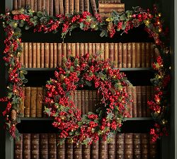 Faux Lit Mixed Berries Wreath &amp; Garland