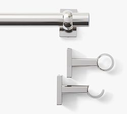 Open Box: Standard Curtain Rod &amp; Wall Bracket, 28" - 48" 1.25" Diam. - Polished Nickel