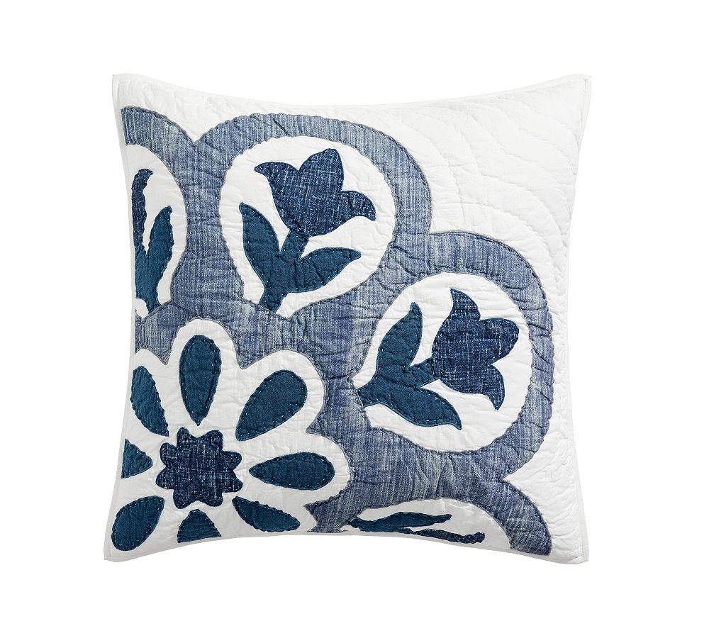 Open Box: Mahalo Cotton Applique Quilted Sham, Euro Set of 2 - Blue