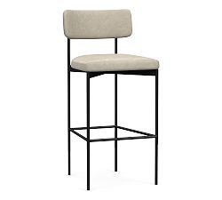 Open Box: Maison Leather Bar Height Stool, 30&quot; - Statesville Pebble, Antique Bronze Leg