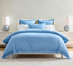 Open Box: Belgian Flax Linen Double Flange Duvet,  Full/Queen - Cornflower