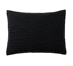 Open Box: Belgian Flax Linen Handcrafted Quilted Sham, Standard, Set of 2 - Black