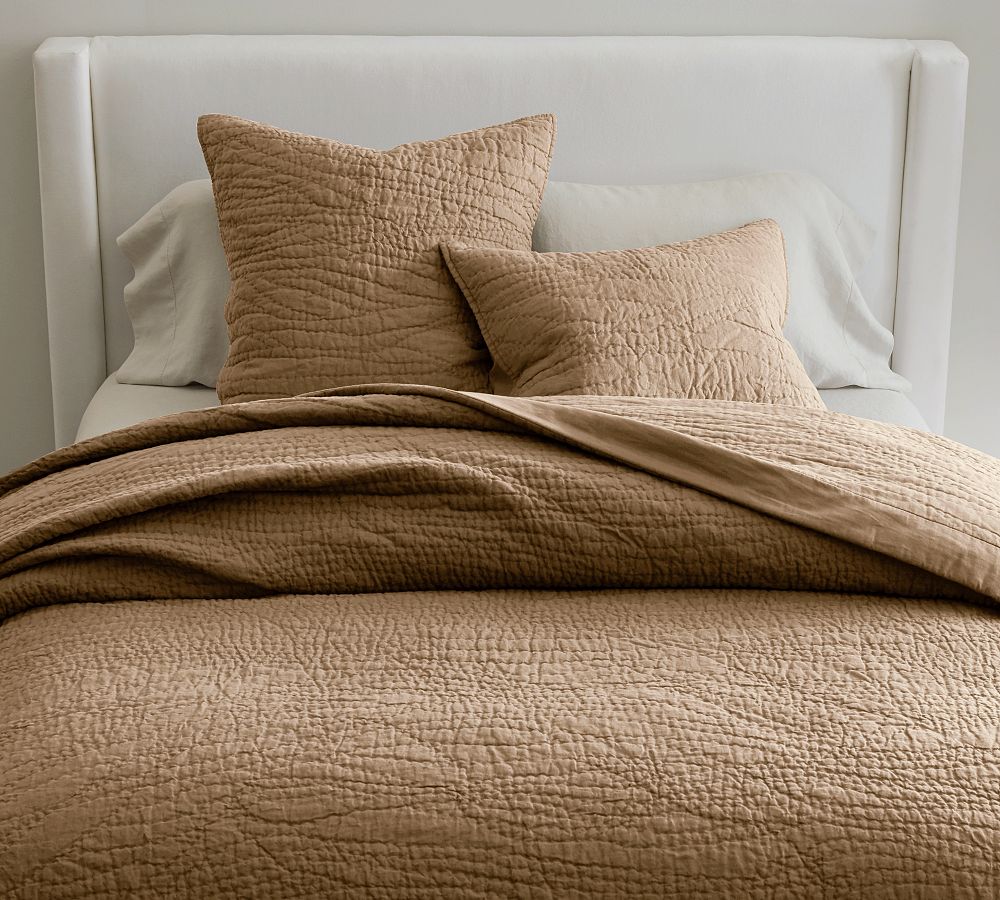 Open Box: Belgian Flax Linen Handcrafted Quilt, King/Cal.King - Bronze