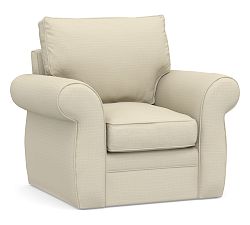 Open Box: Pearce Roll Arm Upholstered Swivel Armchair - Premium Performance Basketweave, Oatmeal