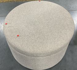 Open Box: Presley Round Upholstered Storage Ottoman - Performance Midland Tweed Stone