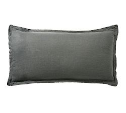 Open Box: Belgian Flax Linen Double Flange Sham, King, Set of 2 - Charcoal