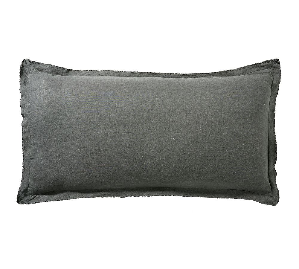 Open Box: Belgian Flax Linen Double Flange Sham, King, Set of 2 - Charcoal
