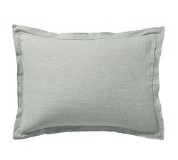 Open Box: Belgian Flax Linen Double Flange Sham, Standard, Set of 3 -Mineral Blue