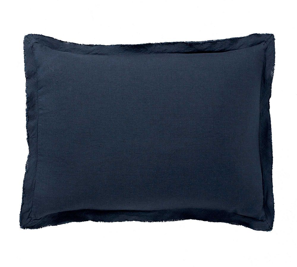 Open Box: Belgian Flax Linen Double Flange Sham, Standard, Set of 2 - Midnight