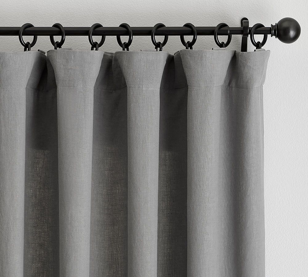 Open Box: Belgian Flax Linen Curtain, 50&quot;W x 120&quot;L - Light Charcoal