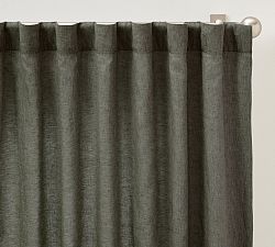 Open Box: Belgian Flax Linen Curtain, 100&quot;W x 84&quot;L - Loden
