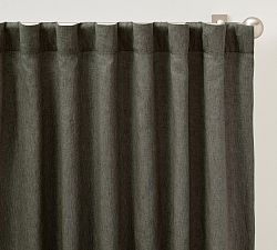 Open Box: Belgian Flax Linen Blackout Curtain, 100&quot; W x 84&quot; L - Loden