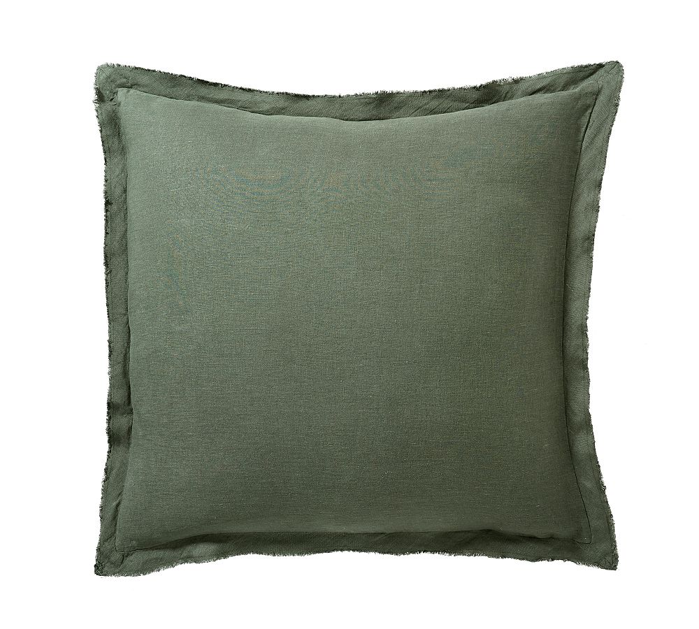 Open Box: Belgian Flax Linen Double Flange Sham, Euro Set of 2 - Cypress