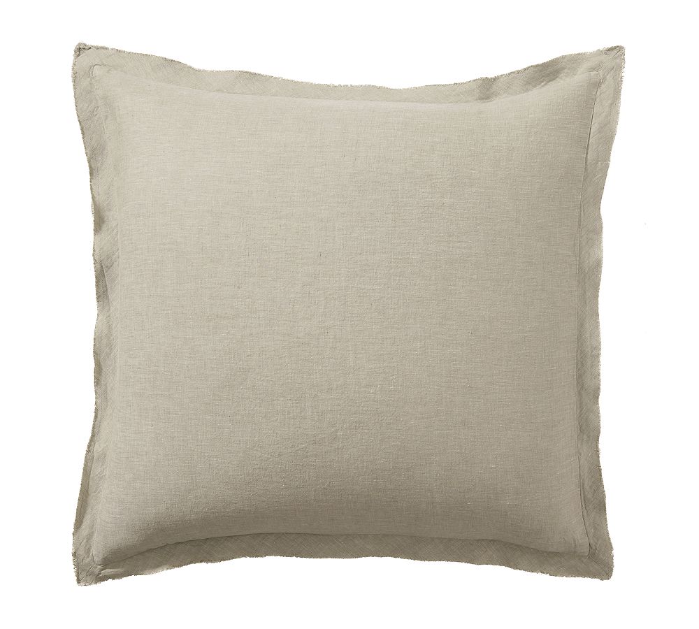 Open Box: Belgian Flax Linen Double Flange Sham, Euro Set of 2 - Bamboo