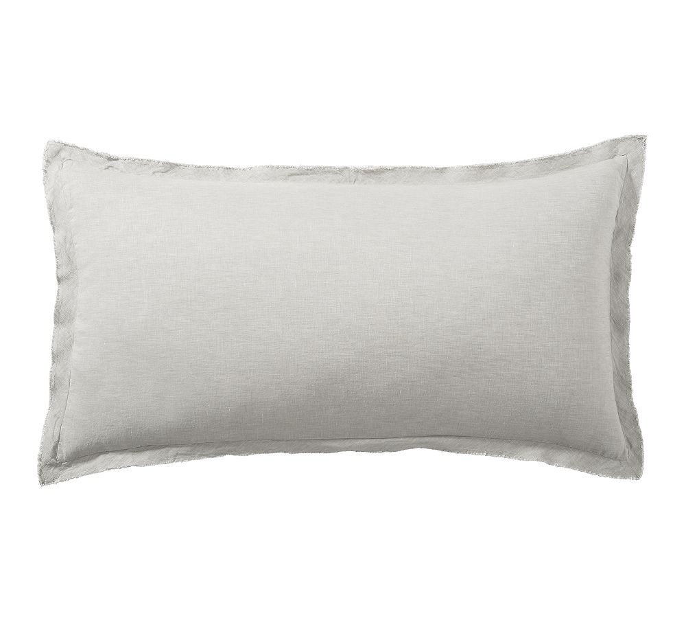 Open Box: Belgian Flax Linen Double Flange Sham, King Set of 2 - Soft Gray