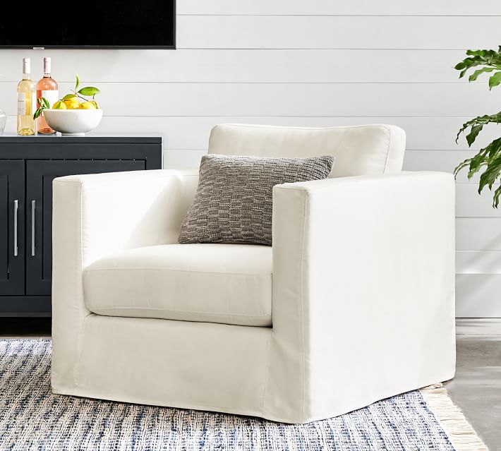 Jake Slipcovered Swivel Outdoor Lounge Chair Pottery Barn