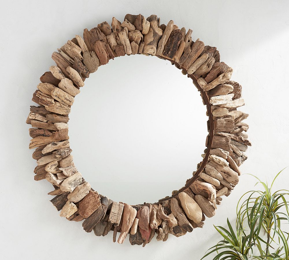 Natural Driftwood Frame Round Wall Mirror