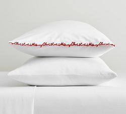 Merry Christmas Embroidered Percale Pillowcases