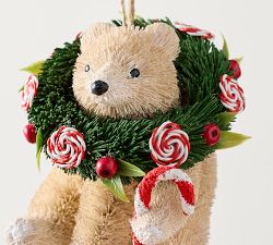 Bottlebrush Polar Bear With Wreath Ornament