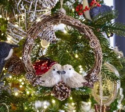 Handcrafted Lovebirds in Wreath Ornament