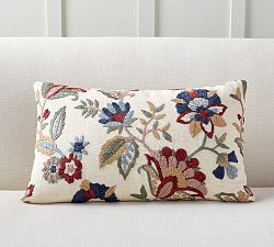 Aviva Floral Embroidered Lumbar Pillow Cover