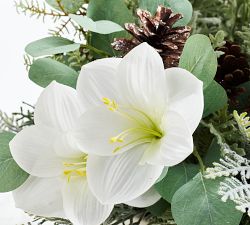Faux Frosted White Amaryllis &amp; Winter Greens Arrangement