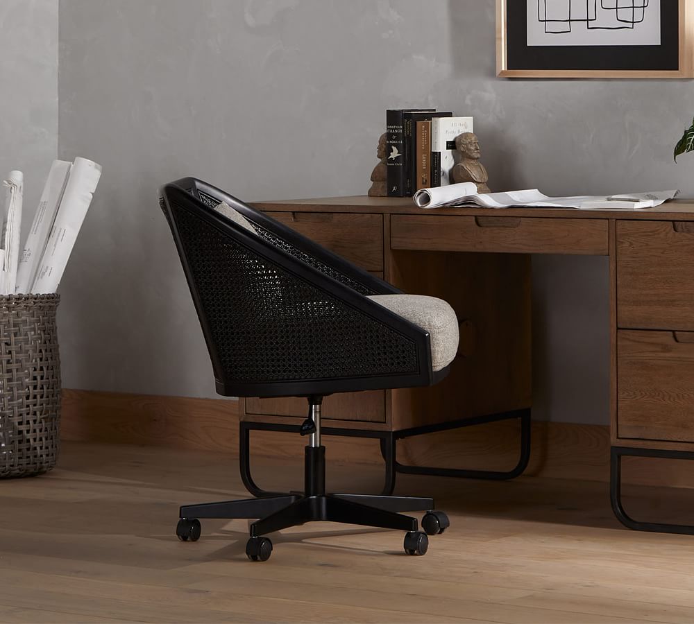 Elm Upholstered Cane Desk Chair
