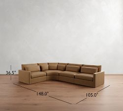 Westwood Slim Arm Deep Seat Leather 4-Piece Curved Wedge Sectional