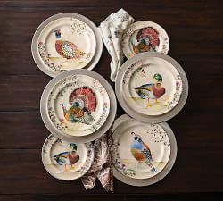 Botanical Harvest Bird Stoneware Salad Plates - Mixed Set of 4