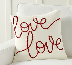 Velvet Love Script Embroidered Pillow Cover