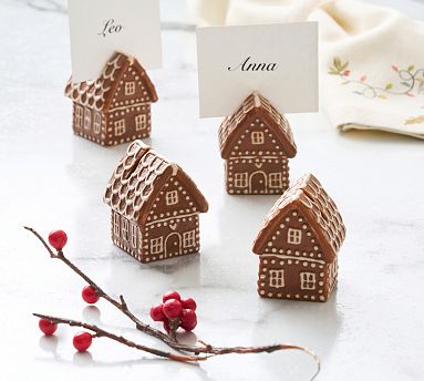 pottery barn ジンジャーブレッドハウス　ビッグプレート Gingerbread House Place Card Holders - Set of 4 | Pottery Barn