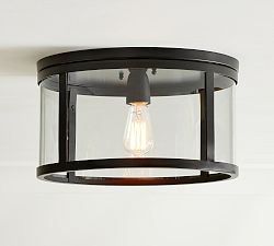 Manor Glass &amp; Iron Round Flush Mount (16&quot;-20&quot;)