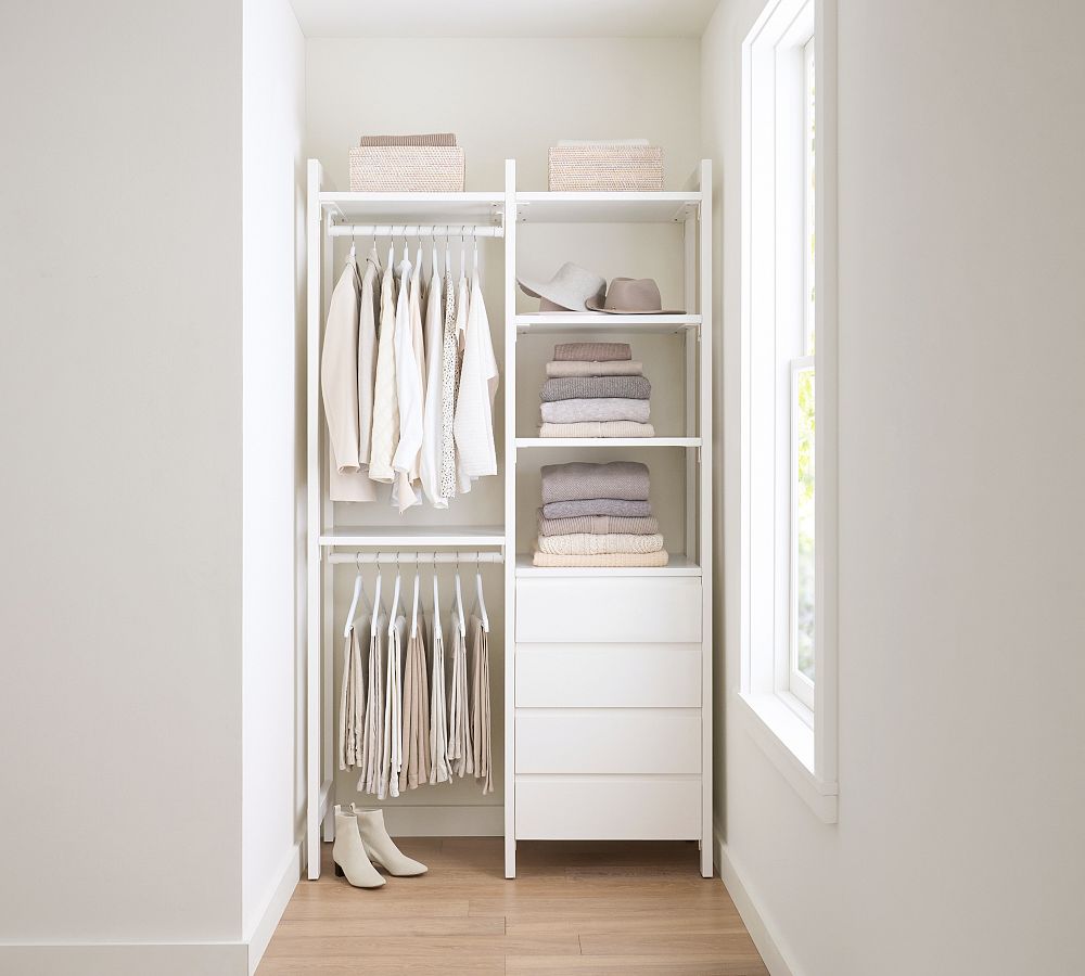 Essential Walk-In&#160;Closet by Hold Everything,&#160;4' Hanging System with&#160;4 Drawers&#8203;