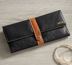Ainsley Leather Jewelry Roll - Cognac/Black