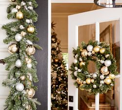 Faux Pine Ornament Wreath &amp; Garland