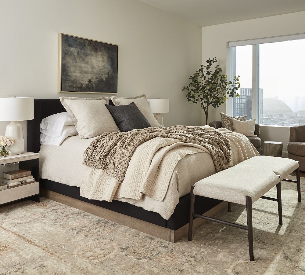 Pick-Stitch Handcrafted Cotton Linen Quilt / King / Flax