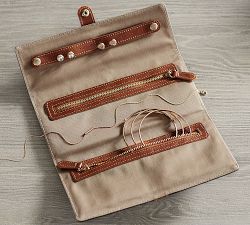 Ainsley Leather Jewelry Roll - Cognac/Black