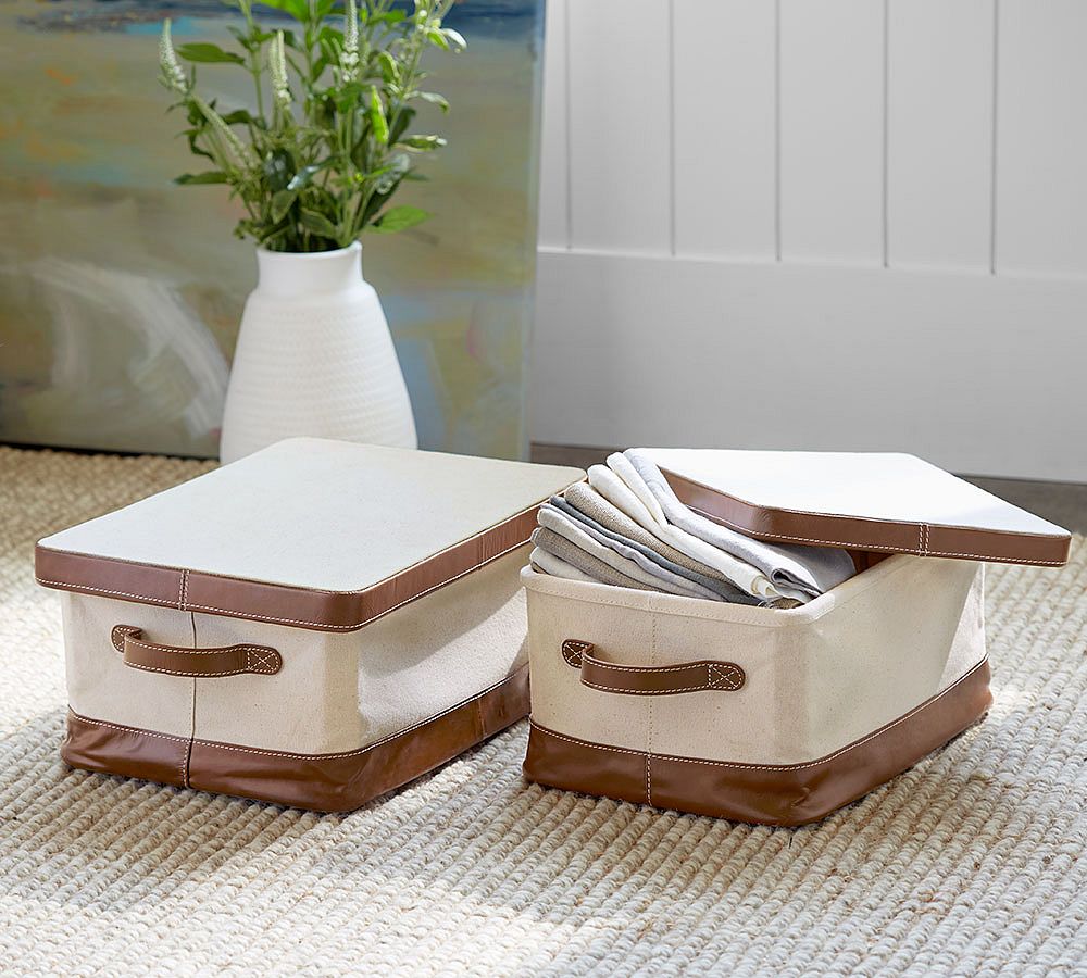 Carlo Canvas &amp; Leather Lidded Baskets