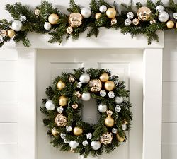 Faux Pine Ornament Wreath &amp; Garland
